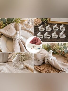 Vintage Style Bird Napkin Rings Set of 8 | White Porcelain | Cottagecore Decor